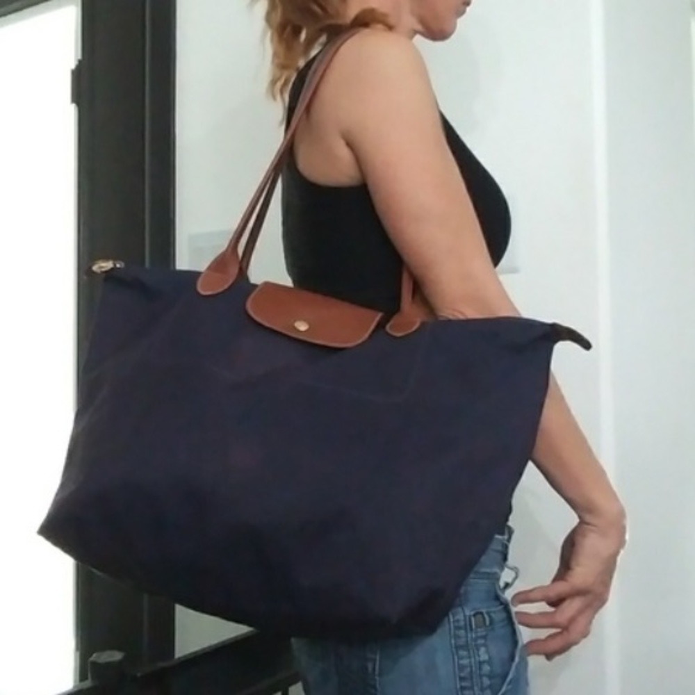 Auth Longchamp Le Pilage large tote bag purse